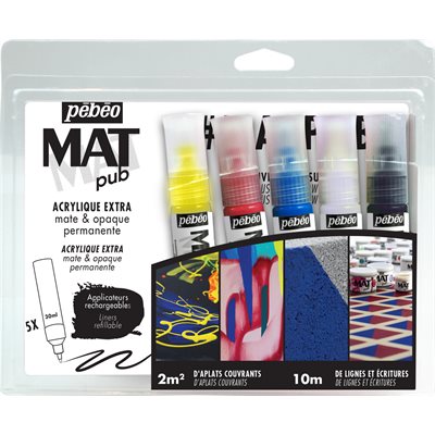 Set of 5 applicators of 30ml MAT PUB paint
