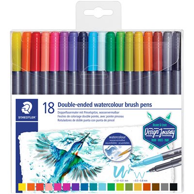 Set of 18 double-ended watercolor brush pens
