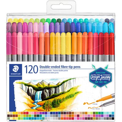 Set of 120 double-ended fiber-tip pens