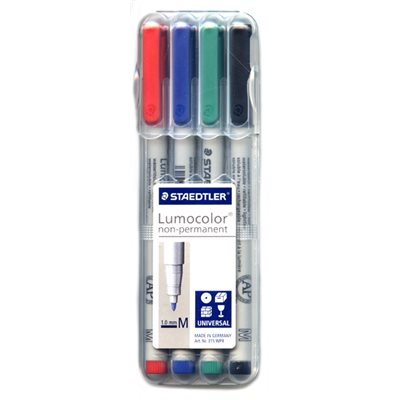 Set of 4 non-permanent 1.0mm lumocolor markers